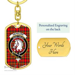 ScotsTee Shop Scottish Hepburn Clan Crest Dog Tag Pendant Tartan Luxury Keychain - Personalized Engraving