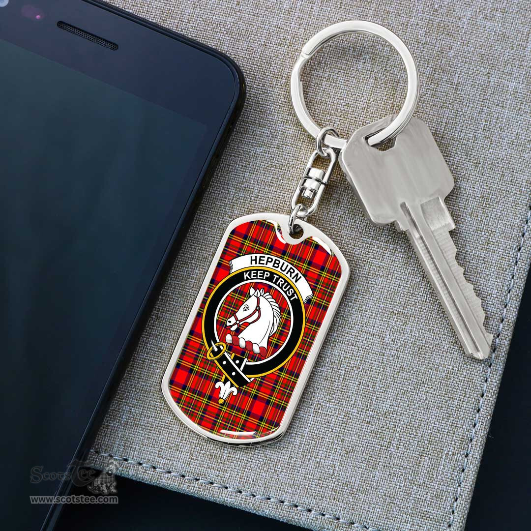 ScotsTee Shop Scottish Hepburn Clan Crest Dog Tag Pendant Tartan Luxury Keychain - Personalized Engraving