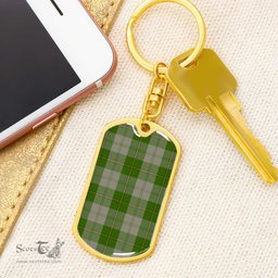 ScotsTee Shop Scottish Cunningham Dress Green Dancers Clan Dog Tag Pendant Tartan Luxury Keychain - Personalized Engraving