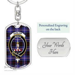 ScotsTee Shop Scottish Dunlop Modern Clan Crest Dog Tag Pendant Tartan Luxury Keychain - Personalized Engraving