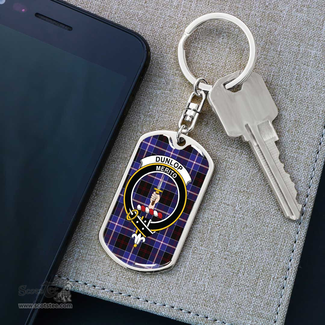 ScotsTee Shop Scottish Dunlop Modern Clan Crest Dog Tag Pendant Tartan Luxury Keychain - Personalized Engraving