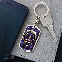 ScotsTee Shop Scottish Dunlop Modern Clan Crest Dog Tag Pendant Tartan Luxury Keychain - Personalized Engraving