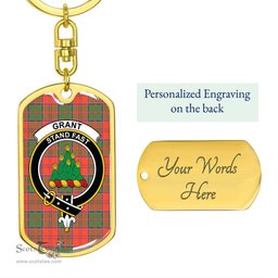 ScotsTee Shop Scottish Grant Ancient Clan Crest Dog Tag Pendant Tartan Luxury Keychain - Personalized Engraving