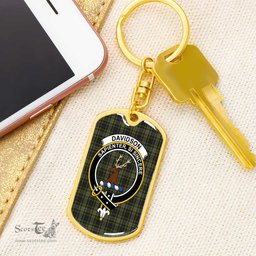 ScotsTee Shop Scottish Davidson Tulloch Dress Clan Crest Dog Tag Pendant Tartan Luxury Keychain - Personalized Engraving