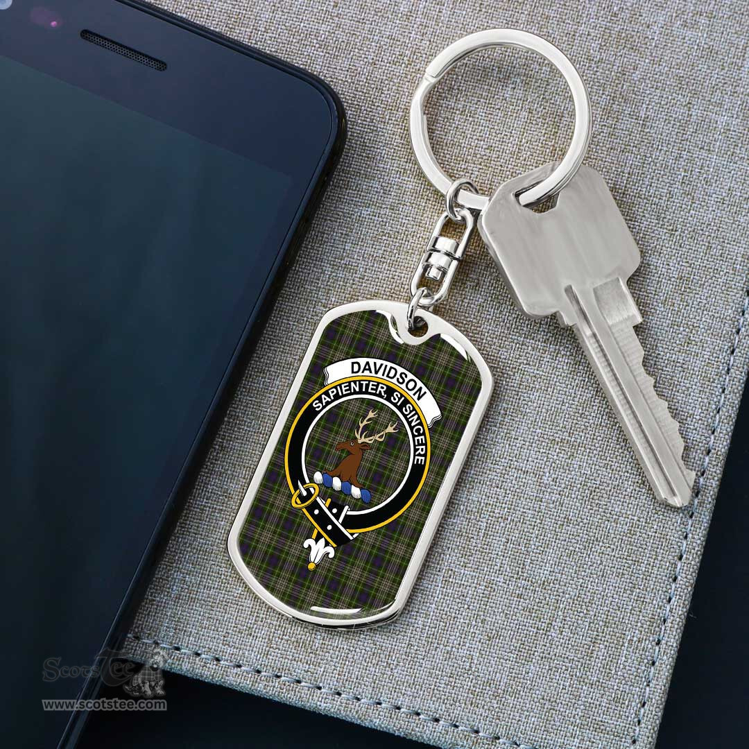 ScotsTee Shop Scottish Davidson Tulloch Dress Clan Crest Dog Tag Pendant Tartan Luxury Keychain - Personalized Engraving