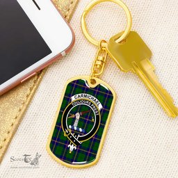ScotsTee Shop Scottish Carmichael Modern Clan Crest Dog Tag Pendant Tartan Luxury Keychain - Personalized Engraving