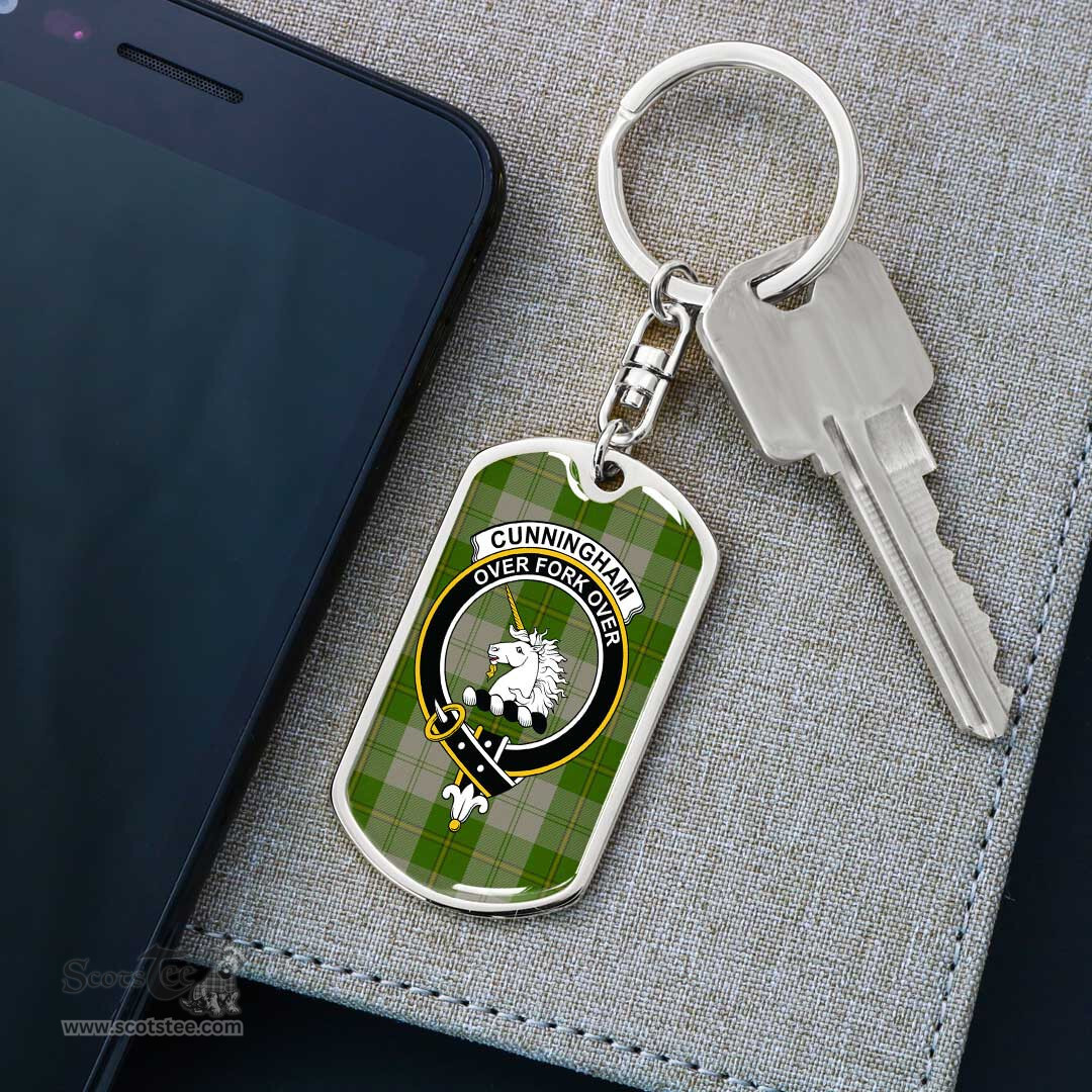 ScotsTee Shop Scottish Cunningham Dress Green Dancers Clan Crest Dog Tag Pendant Tartan Luxury Keychain - Personalized Engraving