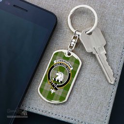 ScotsTee Shop Scottish Cunningham Dress Green Dancers Clan Crest Dog Tag Pendant Tartan Luxury Keychain - Personalized Engraving