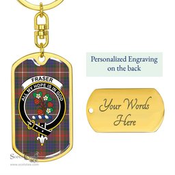 ScotsTee Shop Scottish Fraser Hunting Modern Clan Crest Dog Tag Pendant Tartan Luxury Keychain - Personalized Engraving