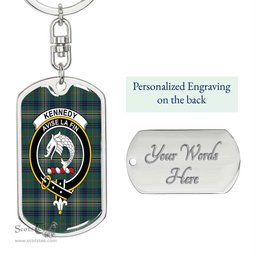 ScotsTee Shop Scottish Kennedy Modern Clan Crest Dog Tag Pendant Tartan Luxury Keychain - Personalized Engraving