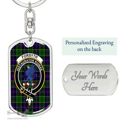 ScotsTee Shop Scottish Forsyth Modern Clan Crest Dog Tag Pendant Tartan Luxury Keychain - Personalized Engraving