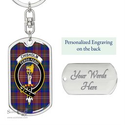 ScotsTee Shop Scottish Chisholm Hunting Modern Clan Crest Dog Tag Pendant Tartan Luxury Keychain - Personalized Engraving