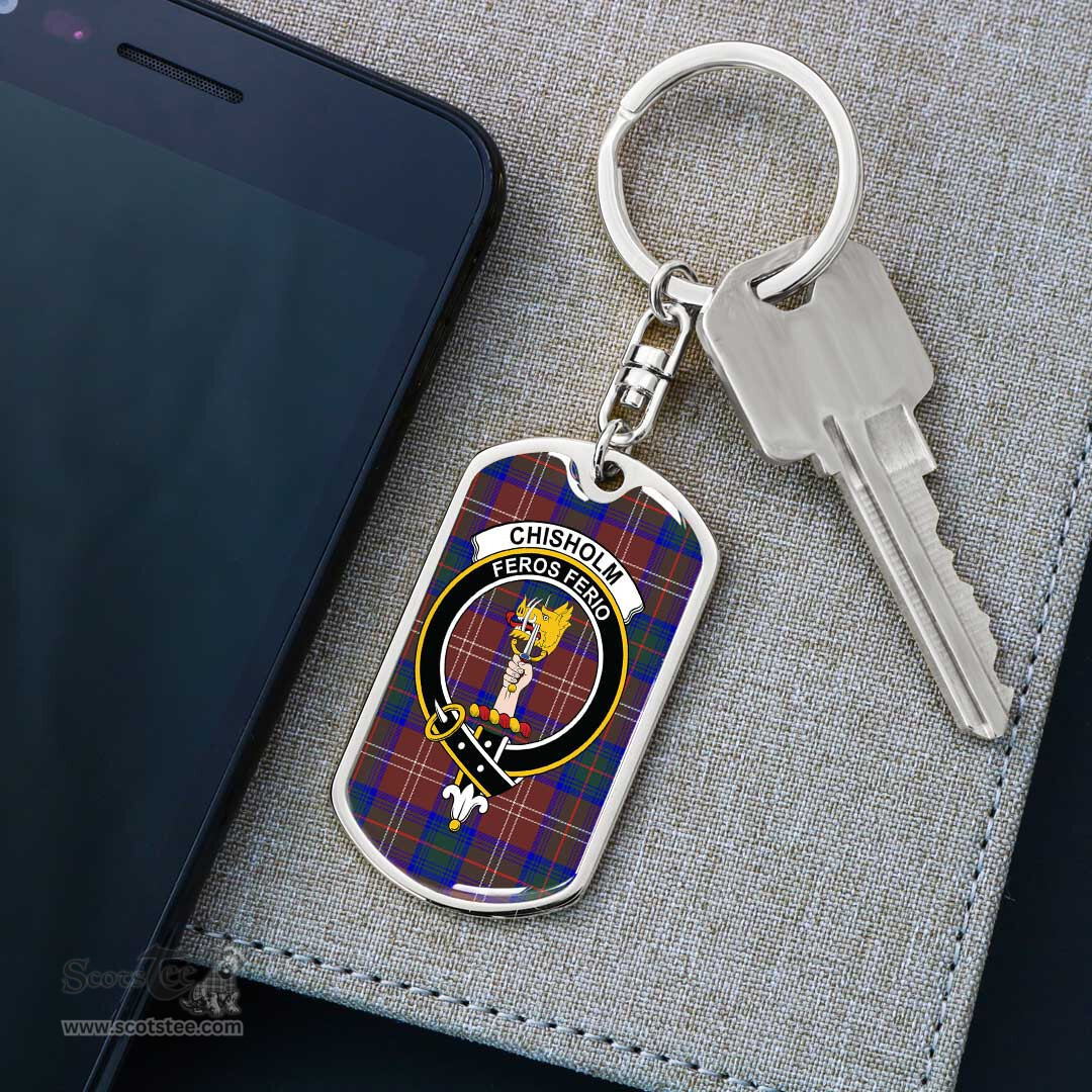 ScotsTee Shop Scottish Chisholm Hunting Modern Clan Crest Dog Tag Pendant Tartan Luxury Keychain - Personalized Engraving