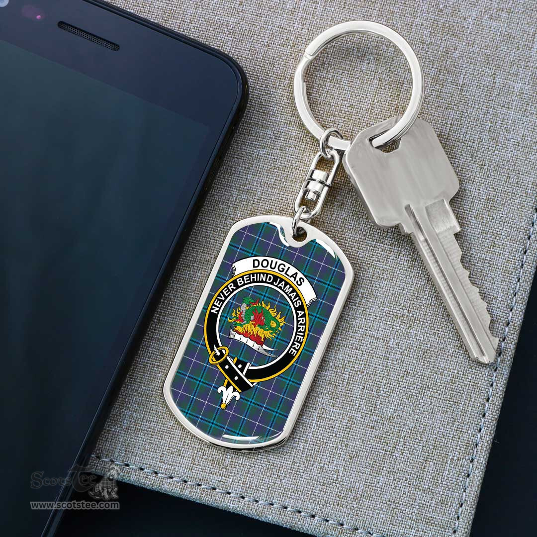 ScotsTee Shop Scottish Douglas Modern Clan Crest Dog Tag Pendant Tartan Luxury Keychain - Personalized Engraving