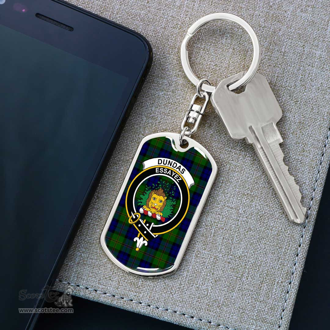 ScotsTee Shop Scottish Dundas Modern Clan Crest Dog Tag Pendant Tartan Luxury Keychain - Personalized Engraving