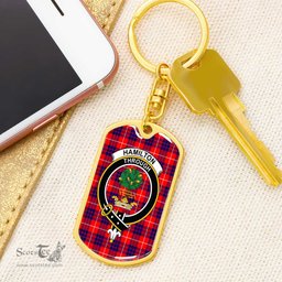 ScotsTee Shop Scottish Hamilton Modern Clan Crest Dog Tag Pendant Tartan Luxury Keychain - Personalized Engraving