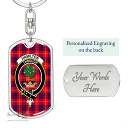 ScotsTee Shop Scottish Hamilton Modern Clan Crest Dog Tag Pendant Tartan Luxury Keychain - Personalized Engraving