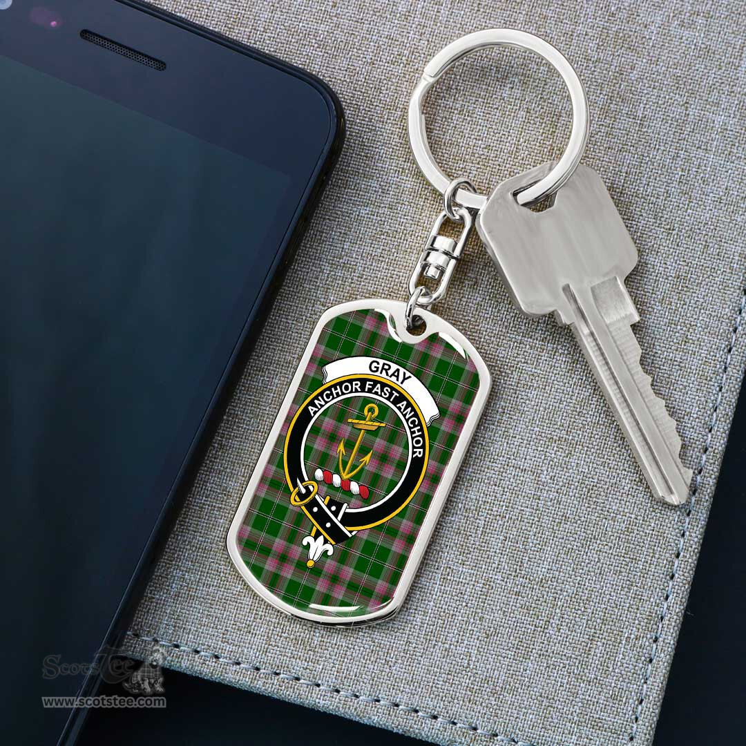 ScotsTee Shop Scottish Gray Hunting Clan Crest Dog Tag Pendant Tartan Luxury Keychain - Personalized Engraving