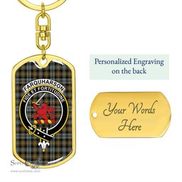 ScotsTee Shop Scottish Farquharson Weathered Clan Crest Dog Tag Pendant Tartan Luxury Keychain - Personalized Engraving
