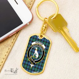 ScotsTee Shop Scottish Hunter Ancient Clan Crest Dog Tag Pendant Tartan Luxury Keychain - Personalized Engraving