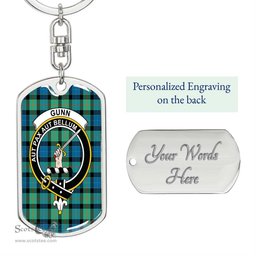 ScotsTee Shop Scottish Gunn Ancient Clan Crest Dog Tag Pendant Tartan Luxury Keychain - Personalized Engraving