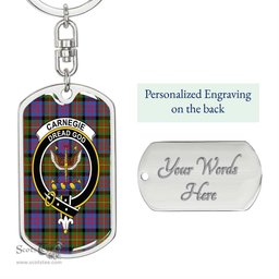 ScotsTee Shop Scottish Carnegie Ancient Clan Crest Dog Tag Pendant Tartan Luxury Keychain - Personalized Engraving