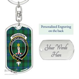 ScotsTee Shop Scottish Henderson Ancient Clan Crest Dog Tag Pendant Tartan Luxury Keychain - Personalized Engraving