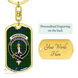 ScotsTee Shop Scottish Henderson Modern Clan Crest Dog Tag Pendant Tartan Luxury Keychain - Personalized Engraving
