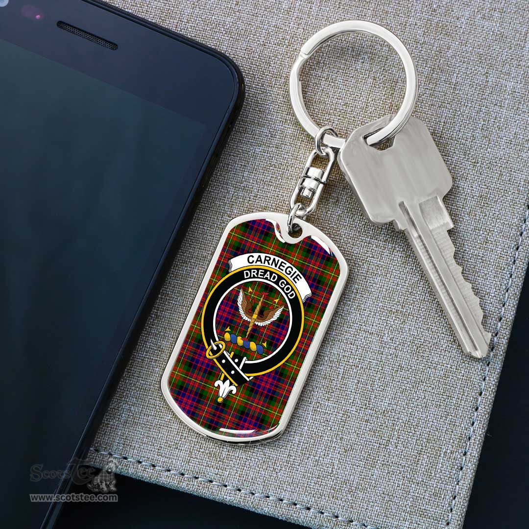 ScotsTee Shop Scottish Carnegie Modern Clan Crest Dog Tag Pendant Tartan Luxury Keychain - Personalized Engraving