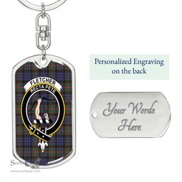 ScotsTee Shop Scottish Fletcher of Dunans Clan Crest Dog Tag Pendant Tartan Luxury Keychain - Personalized Engraving