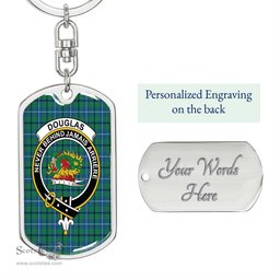 ScotsTee Shop Scottish Douglas Ancient Clan Crest Dog Tag Pendant Tartan Luxury Keychain - Personalized Engraving