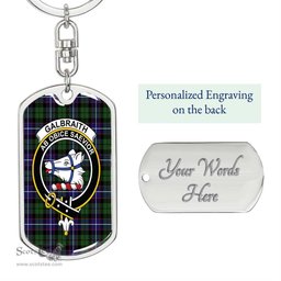 ScotsTee Shop Scottish Galbraith Modern Clan Crest Dog Tag Pendant Tartan Luxury Keychain - Personalized Engraving