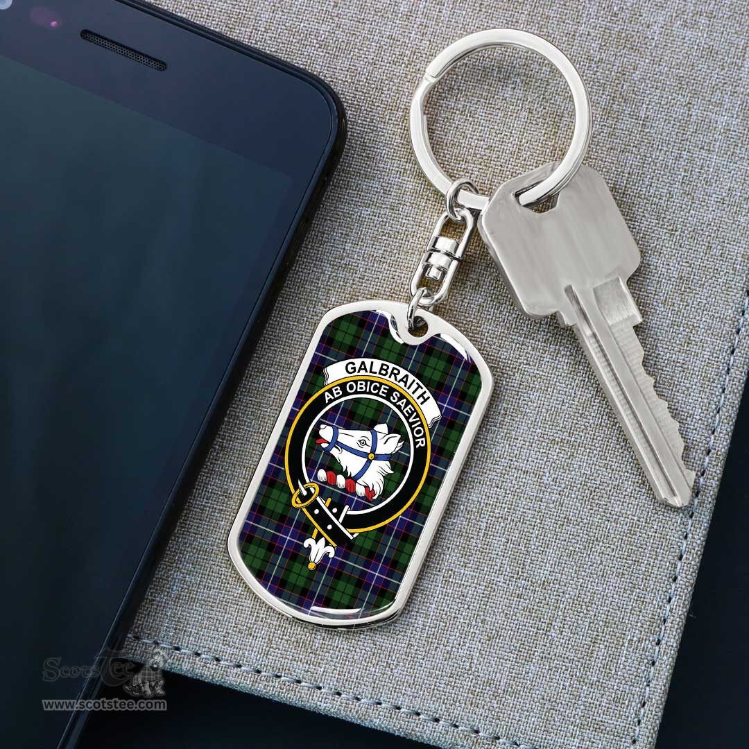 ScotsTee Shop Scottish Galbraith Modern Clan Crest Dog Tag Pendant Tartan Luxury Keychain - Personalized Engraving