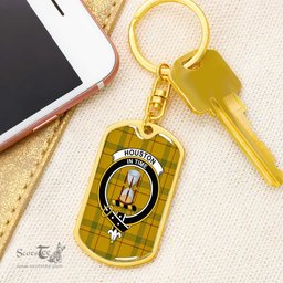ScotsTee Shop Scottish Houston Clan Crest Dog Tag Pendant Tartan Luxury Keychain - Personalized Engraving