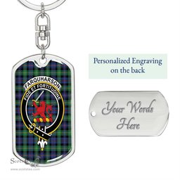 ScotsTee Shop Scottish Farquharson Ancient Clan Crest Dog Tag Pendant Tartan Luxury Keychain - Personalized Engraving