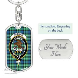 ScotsTee Shop Scottish Graham of Montrose Ancient Clan Crest Dog Tag Pendant Tartan Luxury Keychain - Personalized Engraving