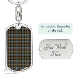 ScotsTee Shop Scottish Farquharson Weathered Clan Dog Tag Pendant Tartan Luxury Keychain - Personalized Engraving