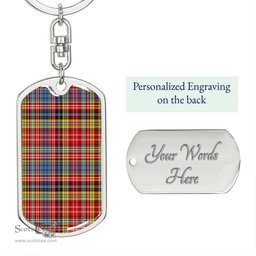 ScotsTee Shop Scottish Drummond of Strathallan Clan Dog Tag Pendant Tartan Luxury Keychain - Personalized Engraving