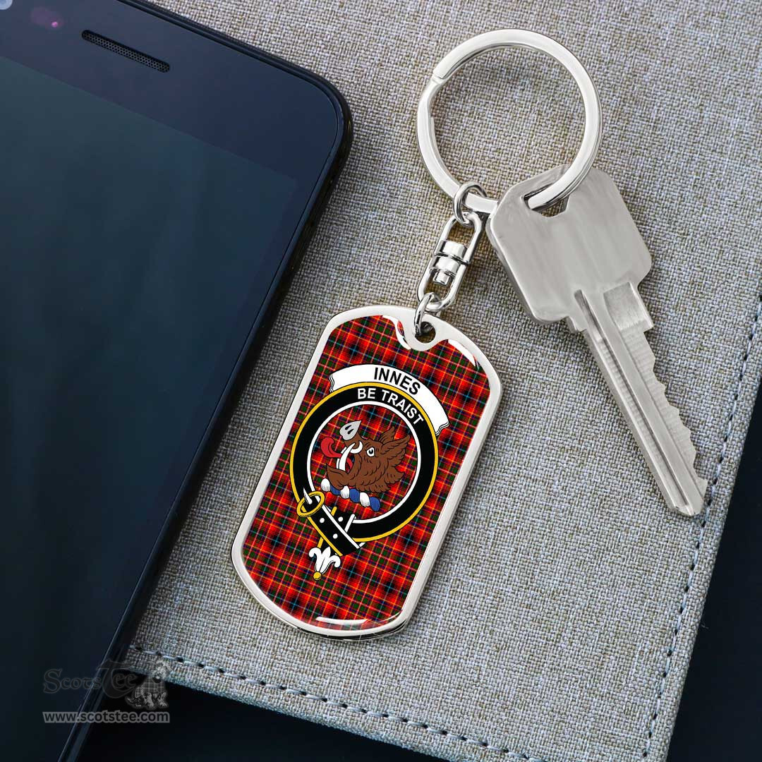 ScotsTee Shop Scottish Innes Modern Clan Crest Dog Tag Pendant Tartan Luxury Keychain - Personalized Engraving