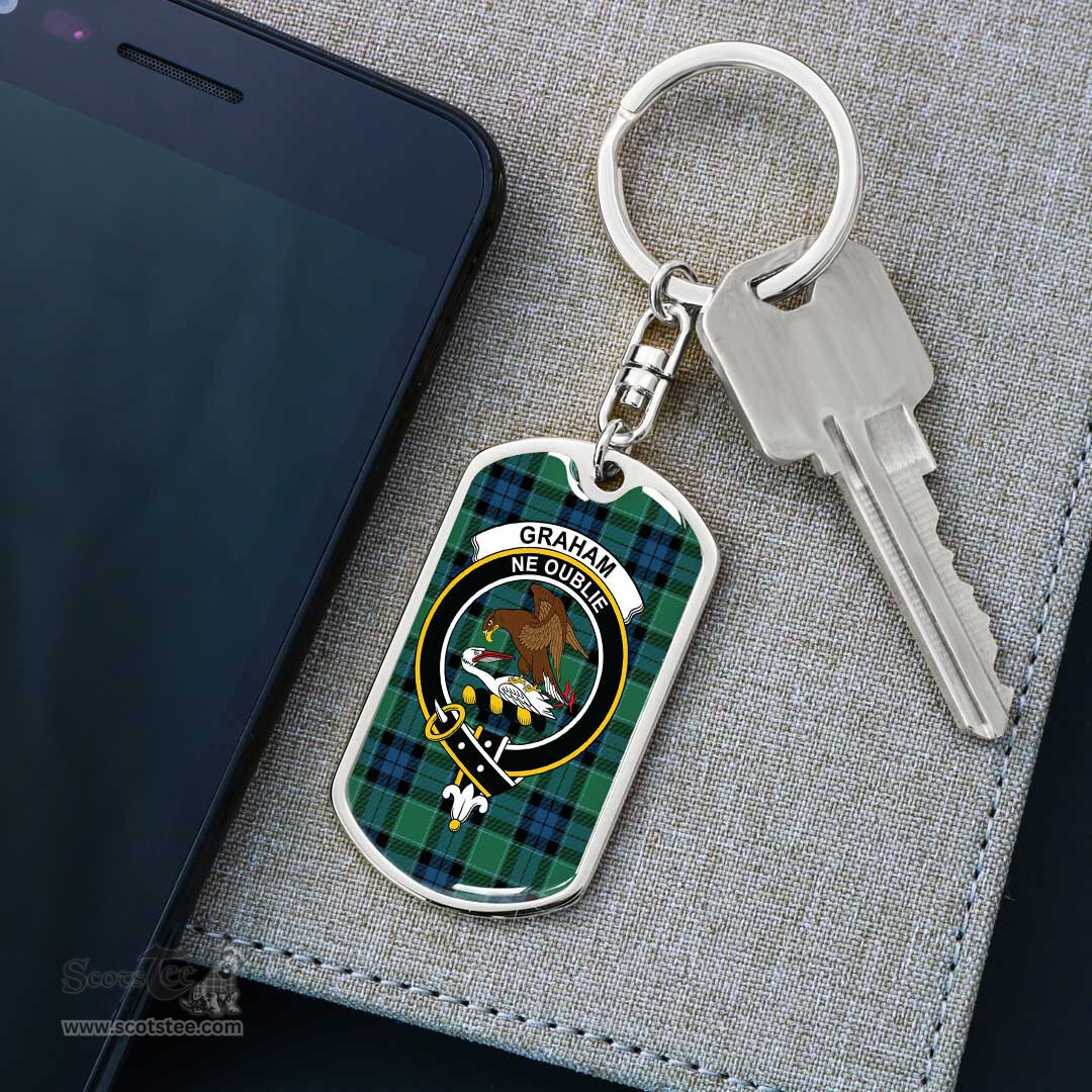 ScotsTee Shop Scottish Graham of Menteith Ancient Clan Crest Dog Tag Pendant Tartan Luxury Keychain - Personalized Engraving