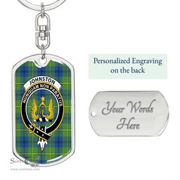 ScotsTee Shop Scottish Johnston Ancient Clan Crest Dog Tag Pendant Tartan Luxury Keychain - Personalized Engraving