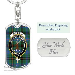 ScotsTee Shop Scottish Davidson Ancient Clan Crest Dog Tag Pendant Tartan Luxury Keychain - Personalized Engraving