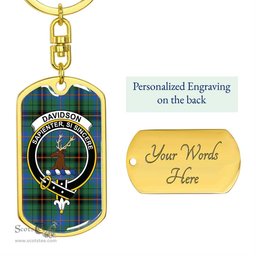 ScotsTee Shop Scottish Davidson Ancient Clan Crest Dog Tag Pendant Tartan Luxury Keychain - Personalized Engraving