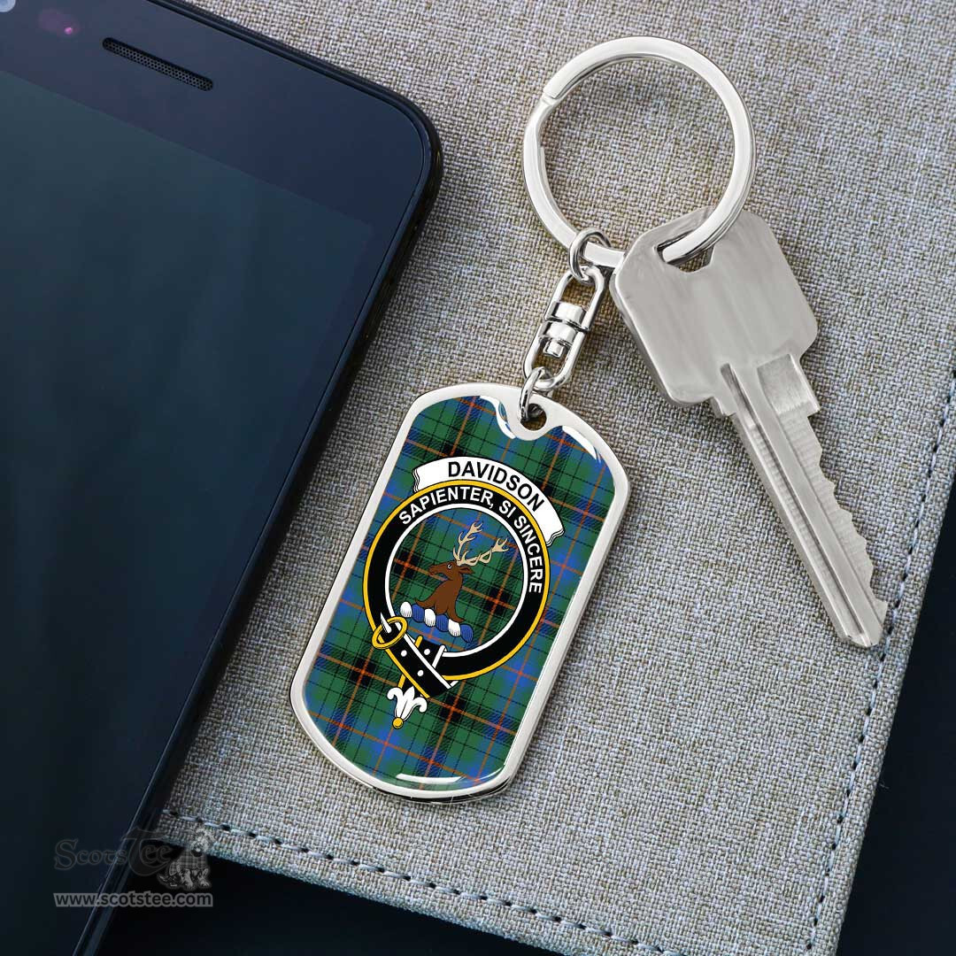 ScotsTee Shop Scottish Davidson Ancient Clan Crest Dog Tag Pendant Tartan Luxury Keychain - Personalized Engraving