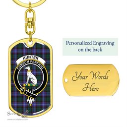 ScotsTee Shop Scottish Hunter Modern Clan Crest Dog Tag Pendant Tartan Luxury Keychain - Personalized Engraving
