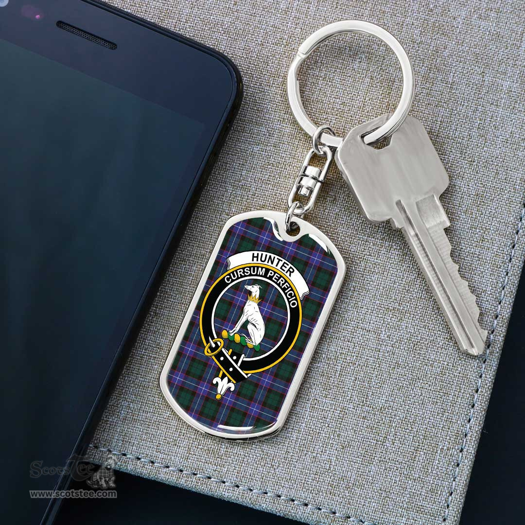 ScotsTee Shop Scottish Hunter Modern Clan Crest Dog Tag Pendant Tartan Luxury Keychain - Personalized Engraving