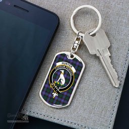 ScotsTee Shop Scottish Hunter Modern Clan Crest Dog Tag Pendant Tartan Luxury Keychain - Personalized Engraving