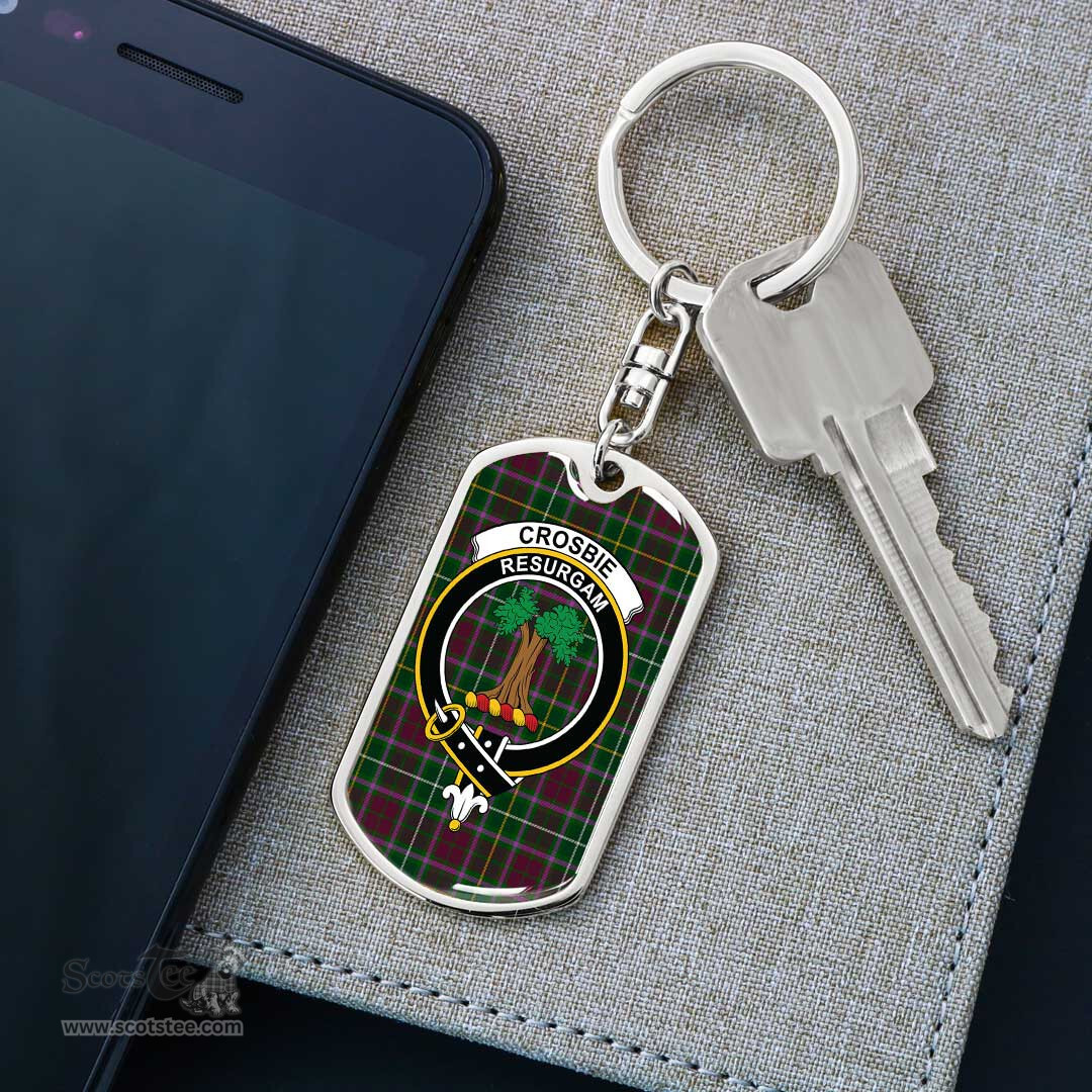 ScotsTee Shop Scottish Crosbie Clan Crest Dog Tag Pendant Tartan Luxury Keychain - Personalized Engraving