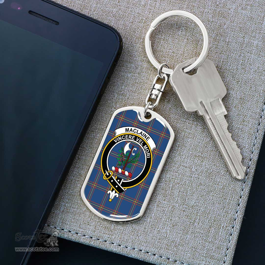 ScotsTee Shop Scottish MacLaine of Loch Buie Hunting Ancient Clan Crest Dog Tag Pendant Tartan Luxury Keychain - Personalized Engraving