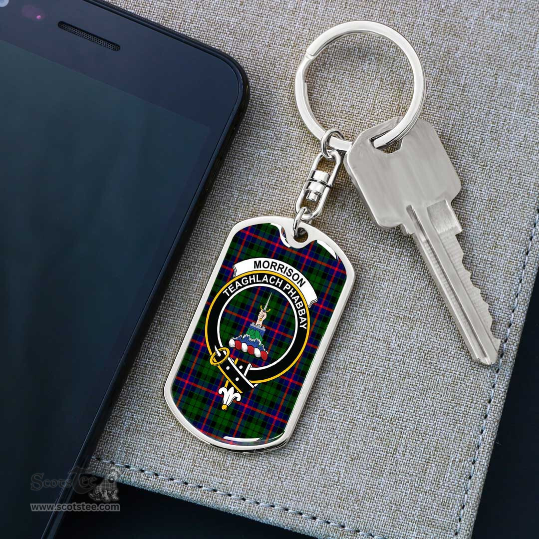 ScotsTee Shop Scottish Morrison Modern Clan Crest Dog Tag Pendant Tartan Luxury Keychain - Personalized Engraving
